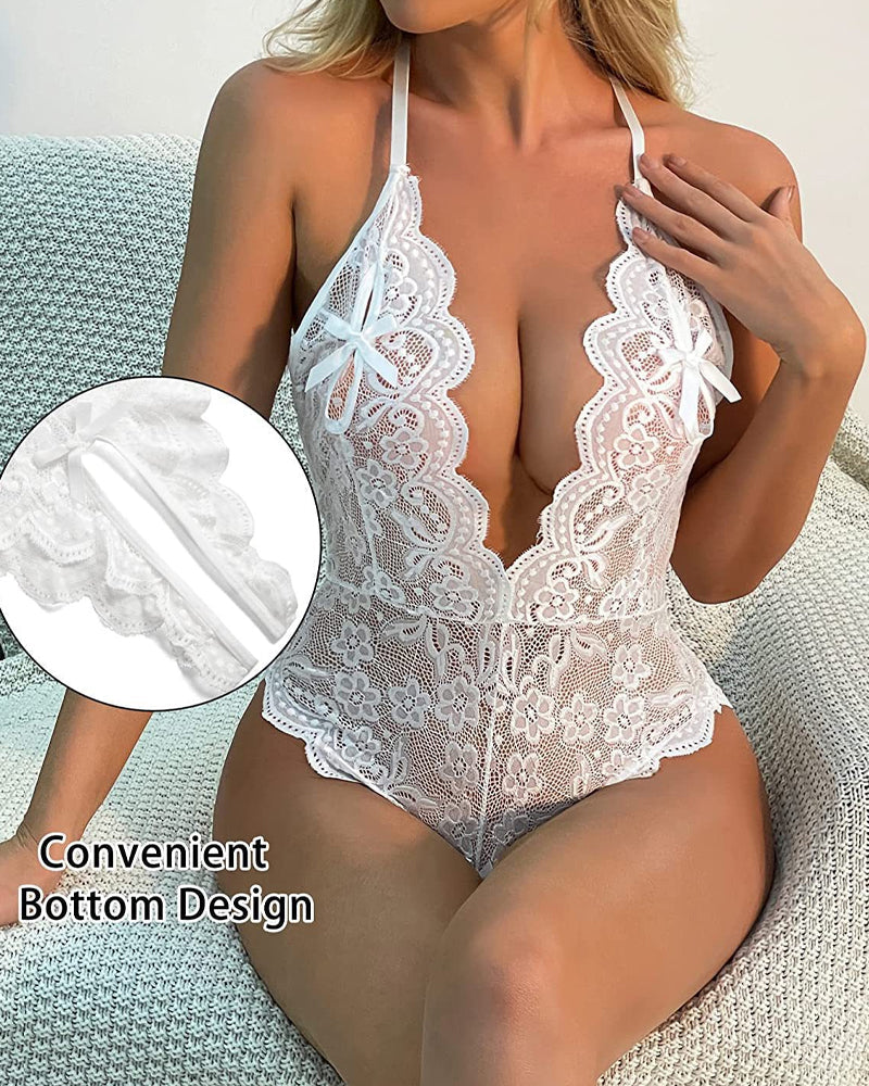 Body de Encaje Sexy con Escote Profundo y Espalda Descubierta