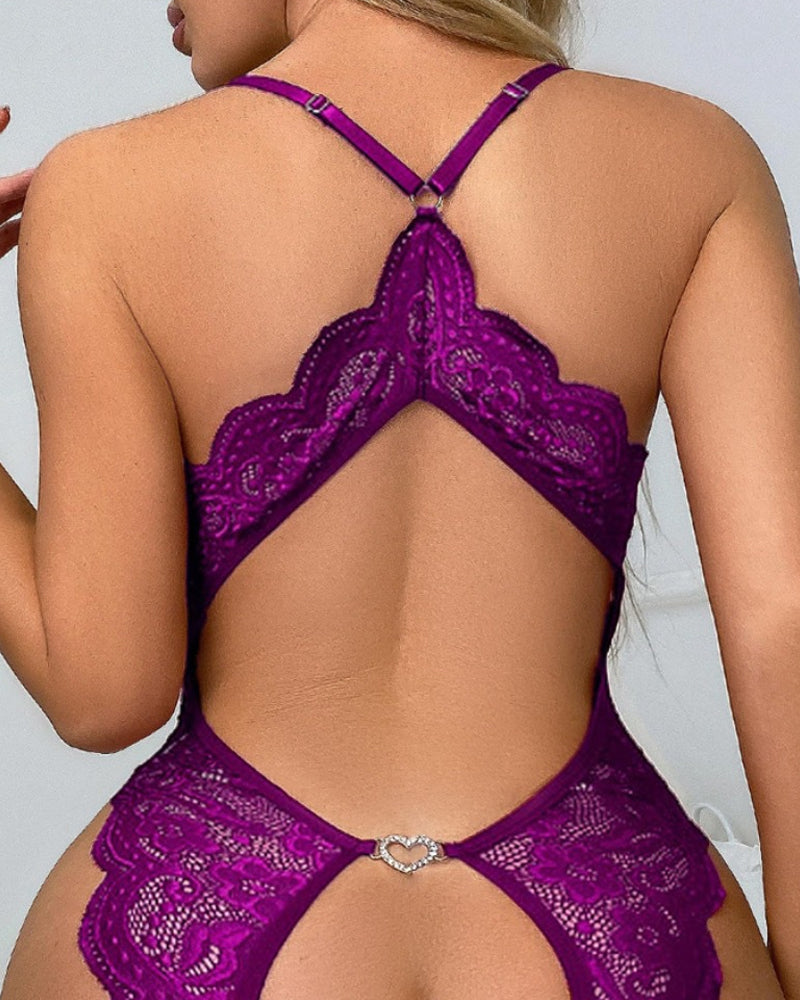 Body de Encaje Sexy con Escote Profundo y Espalda Descubierta