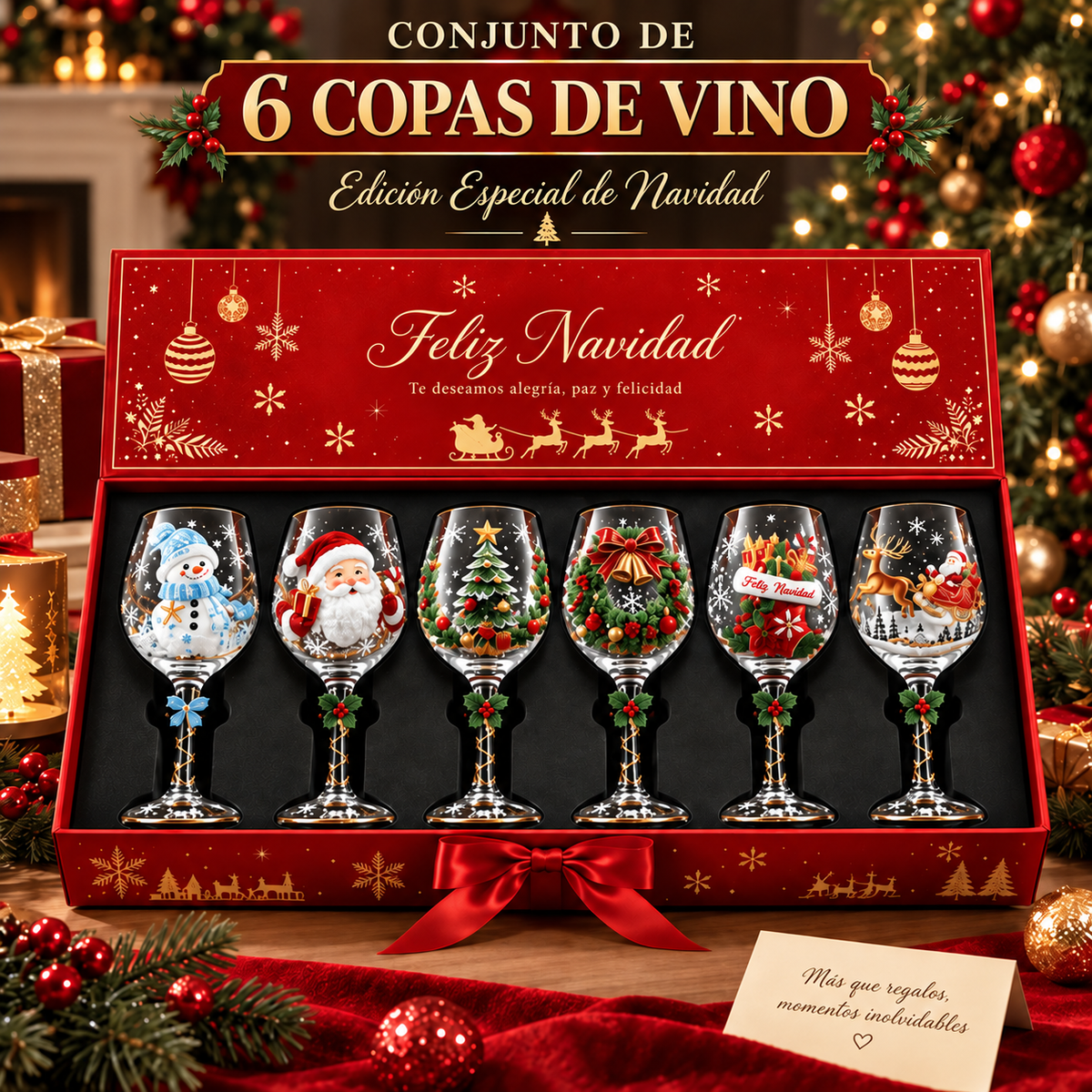 Set de Copas de Vino Navideñas 3D con Caja de Regalo · 1
